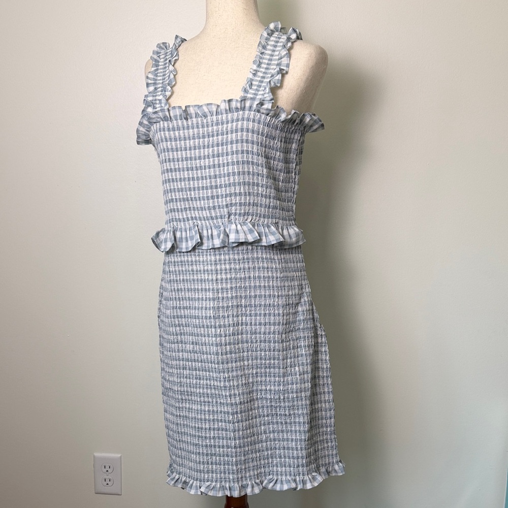 ASOS Blue and White Gingham Ruffle Sundress